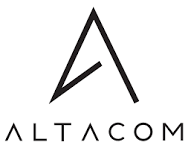 Logo ALTACOM con un emblema triangolare stilizzato nero sopra il marchio denominativo.
