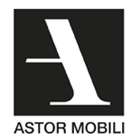Logo Astor Mobil in bianco e nero con una 
