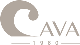 Logo CAVA in beige con la scritta “1960” sotto, su sfondo bianco.