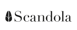 Logo Scandola con testo nero e icona stilizzata di una foglia su sfondo bianco.
