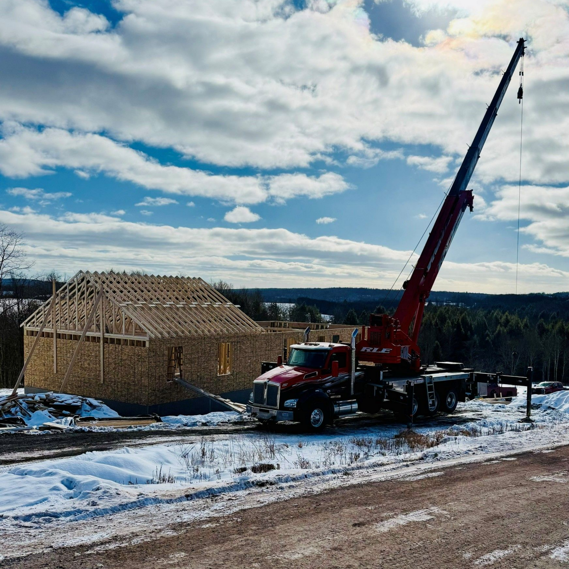 Home addition framing in progress on a two-story colonial in Northeast Pennsylvania