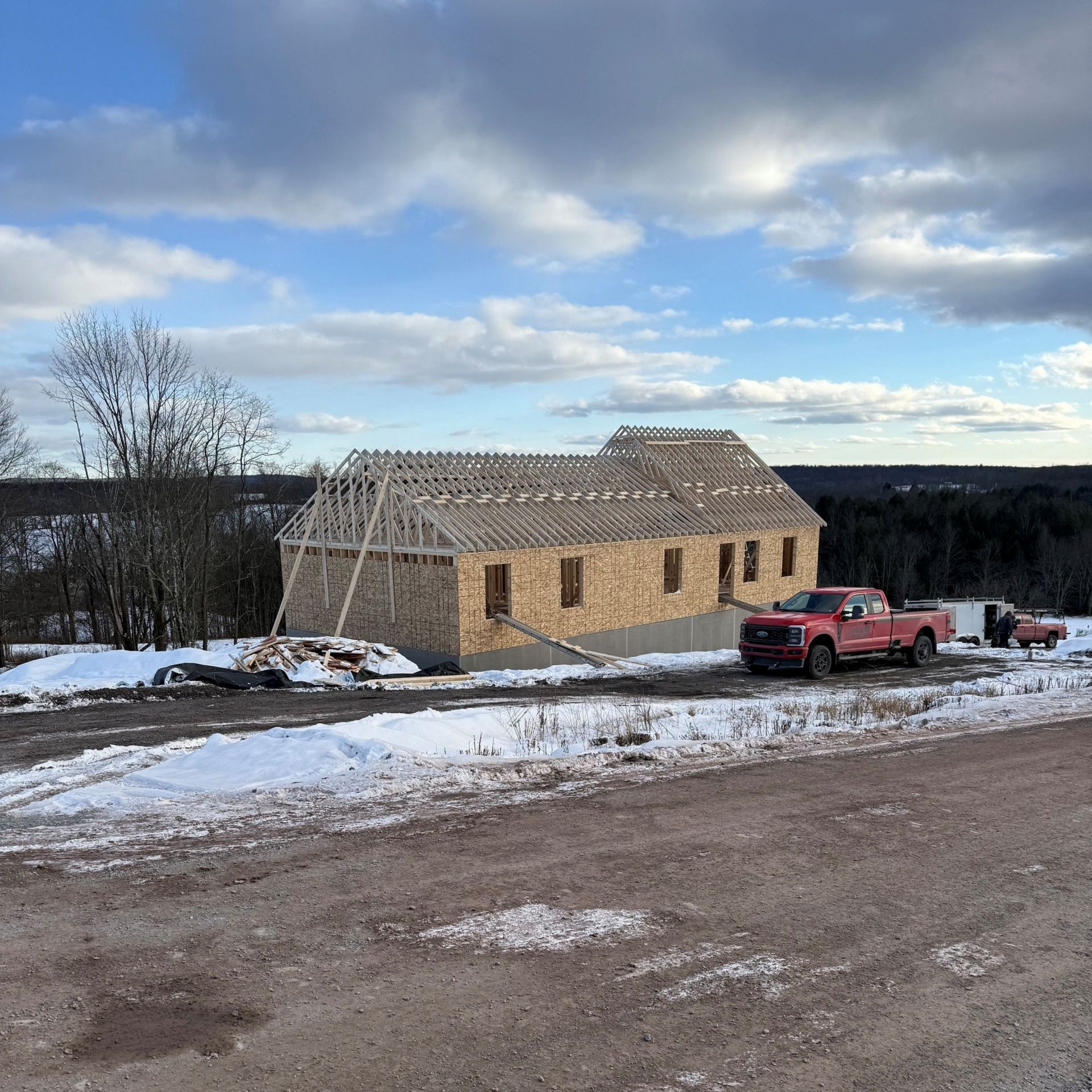 Home addition framing in progress on a two-story colonial in Northeast Pennsylvania