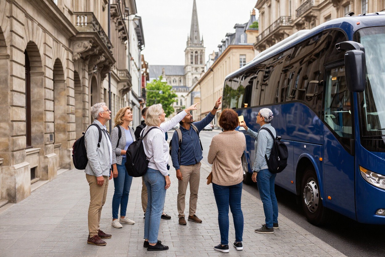 Coach tour group in Europe