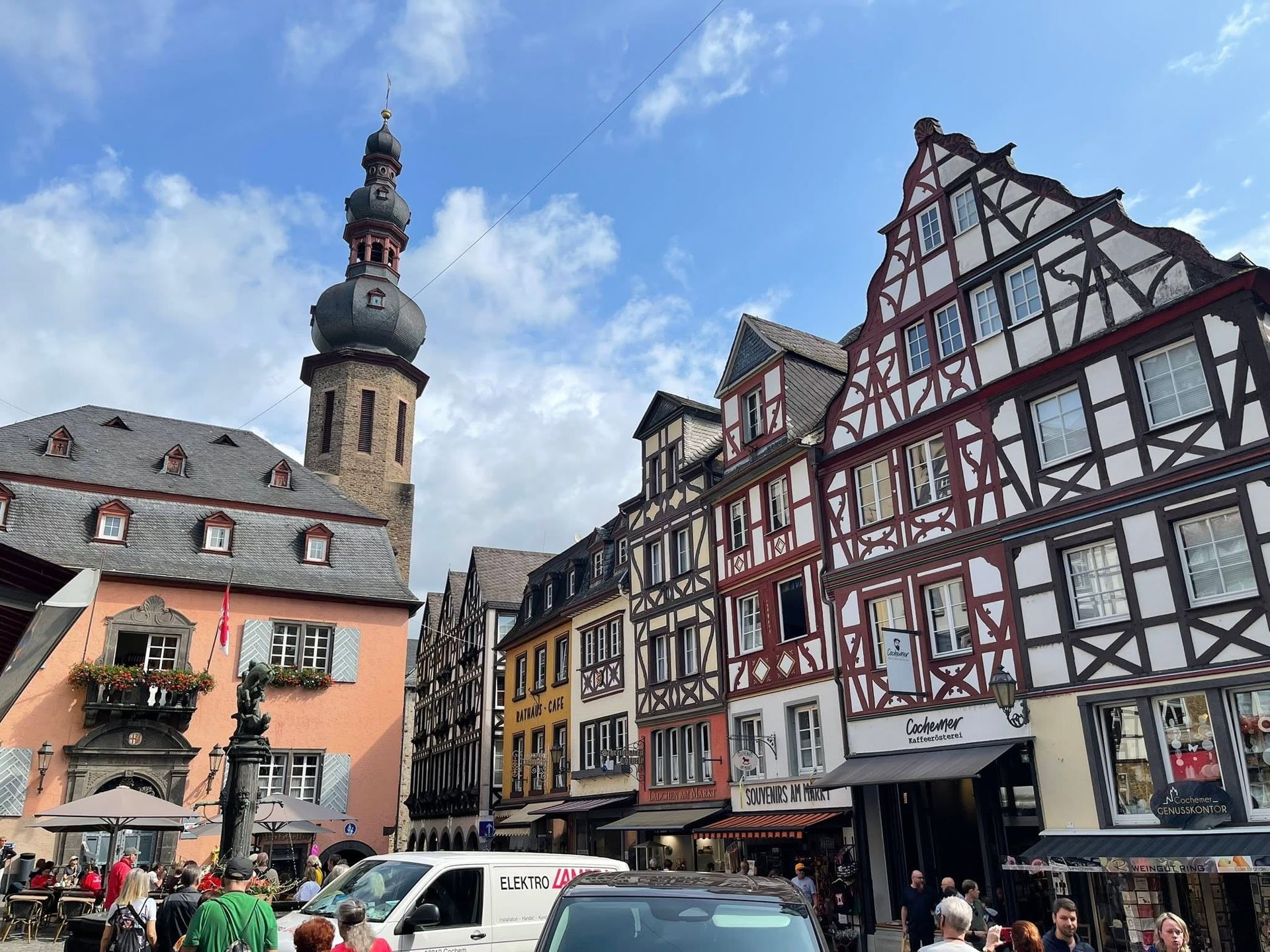 The Plönlein corner in Rothenburg ob der Tauber, Germany, with half-timbered houses and a clock towe