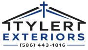 Logo of a house that says Tyler Exteriors.