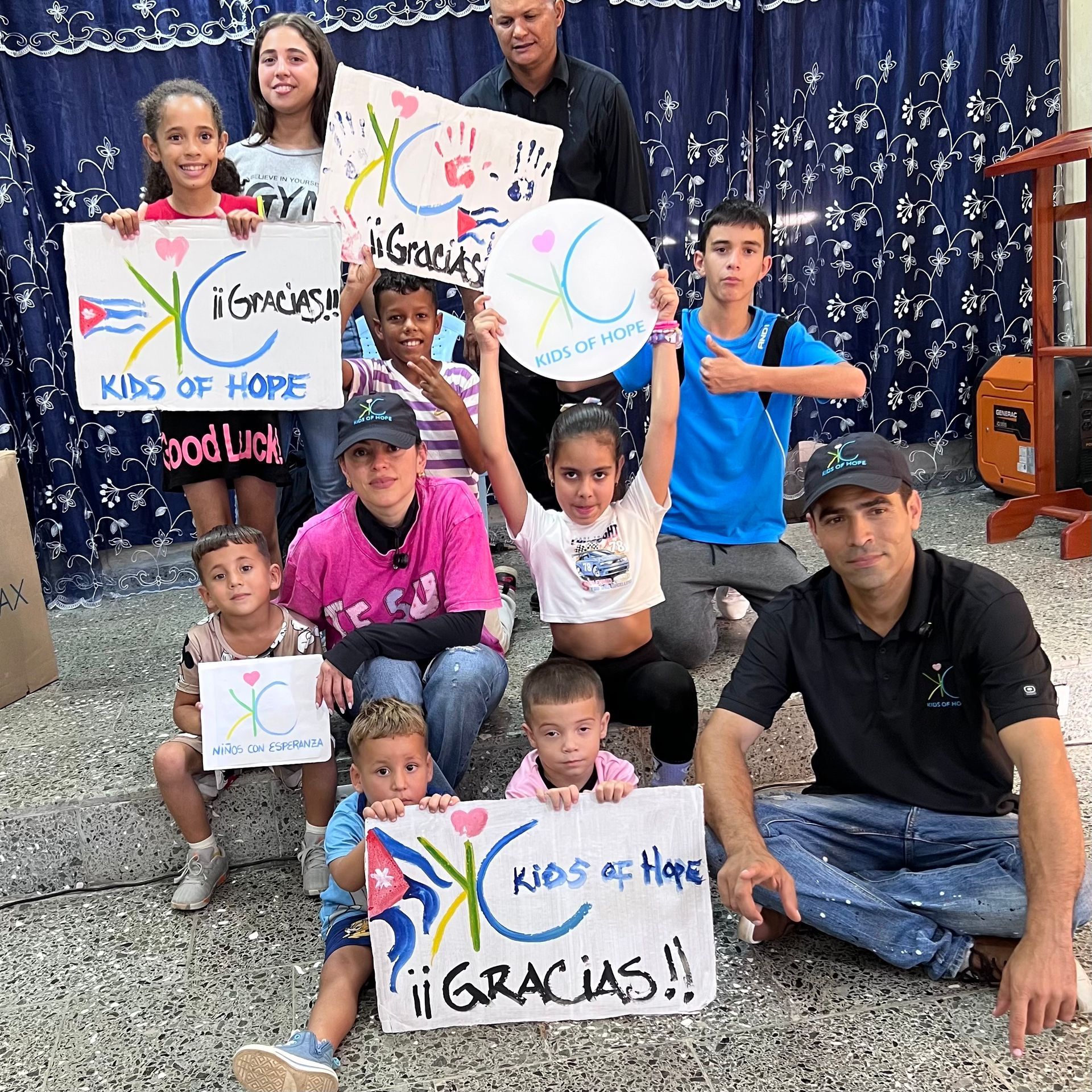 A group of people holding