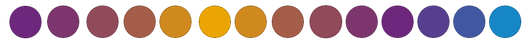 Row of 12 colored dots in purple, magenta, orange, yellow, and blue shades