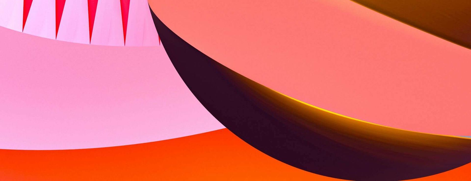 Abstract graphic with pink and orange shapes, and sharp, red edges.