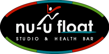 Nu-u float studio & health bar logo in black, red, green, and white