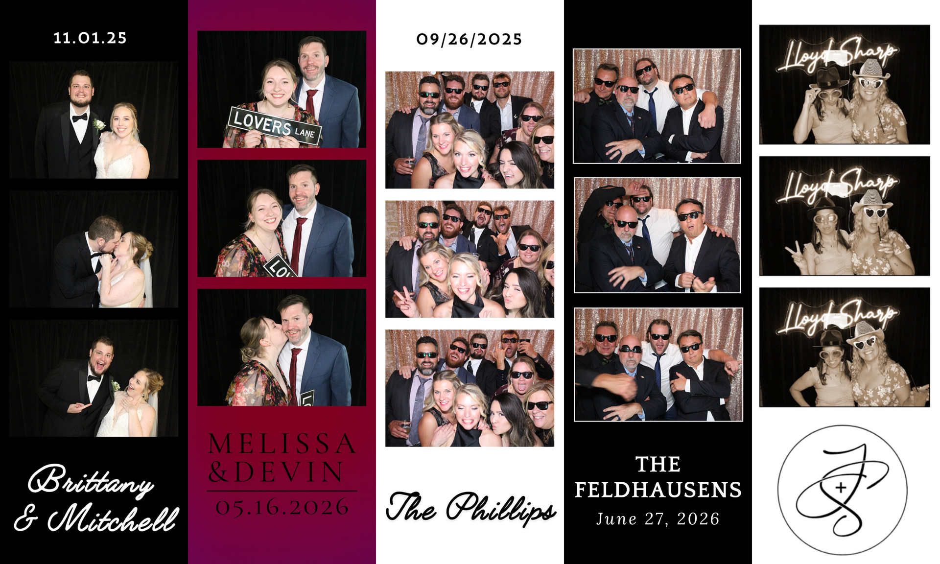 Friends taking fun photo booth pictures with props at a Sound Sensations event