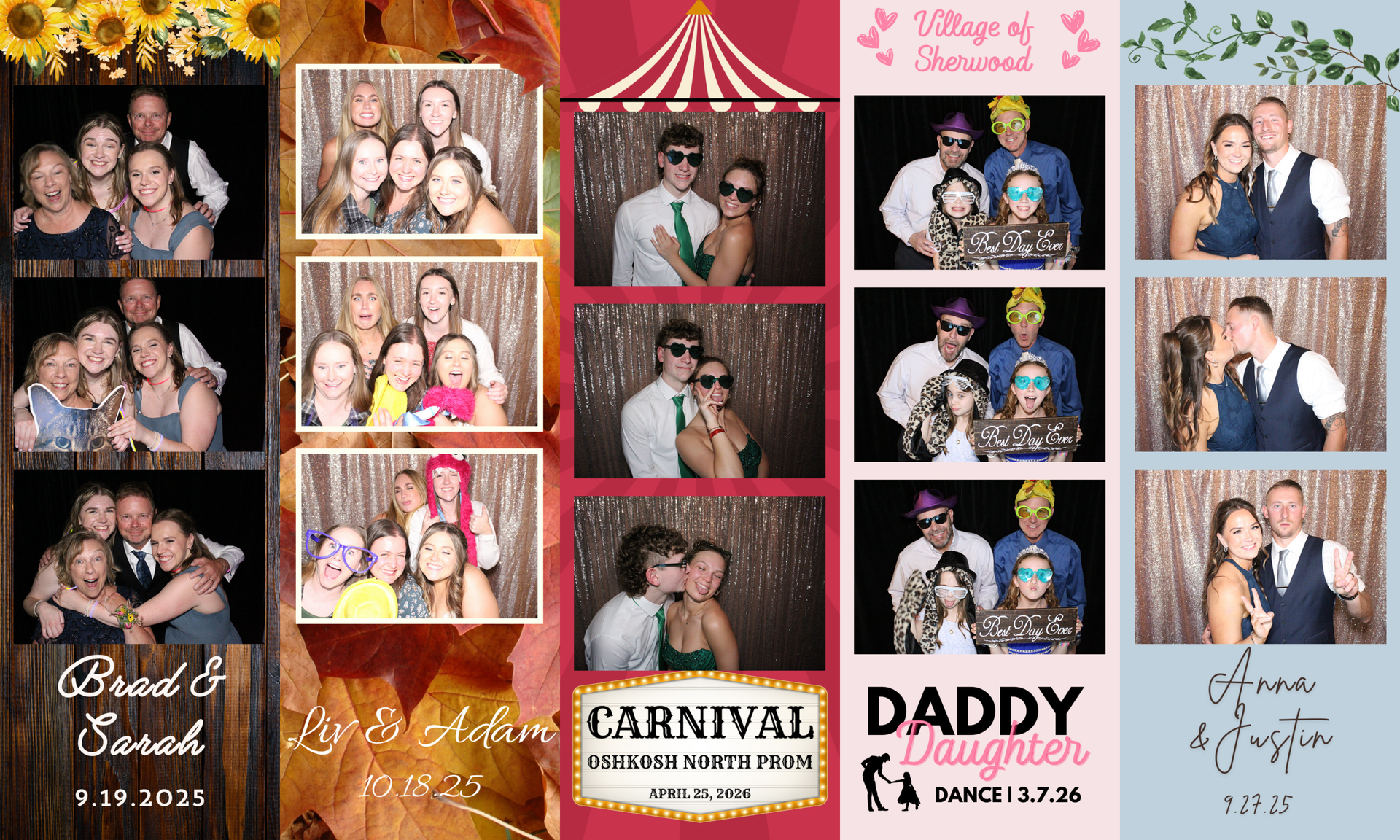 Friends taking fun photo booth pictures with props at a Sound Sensations event