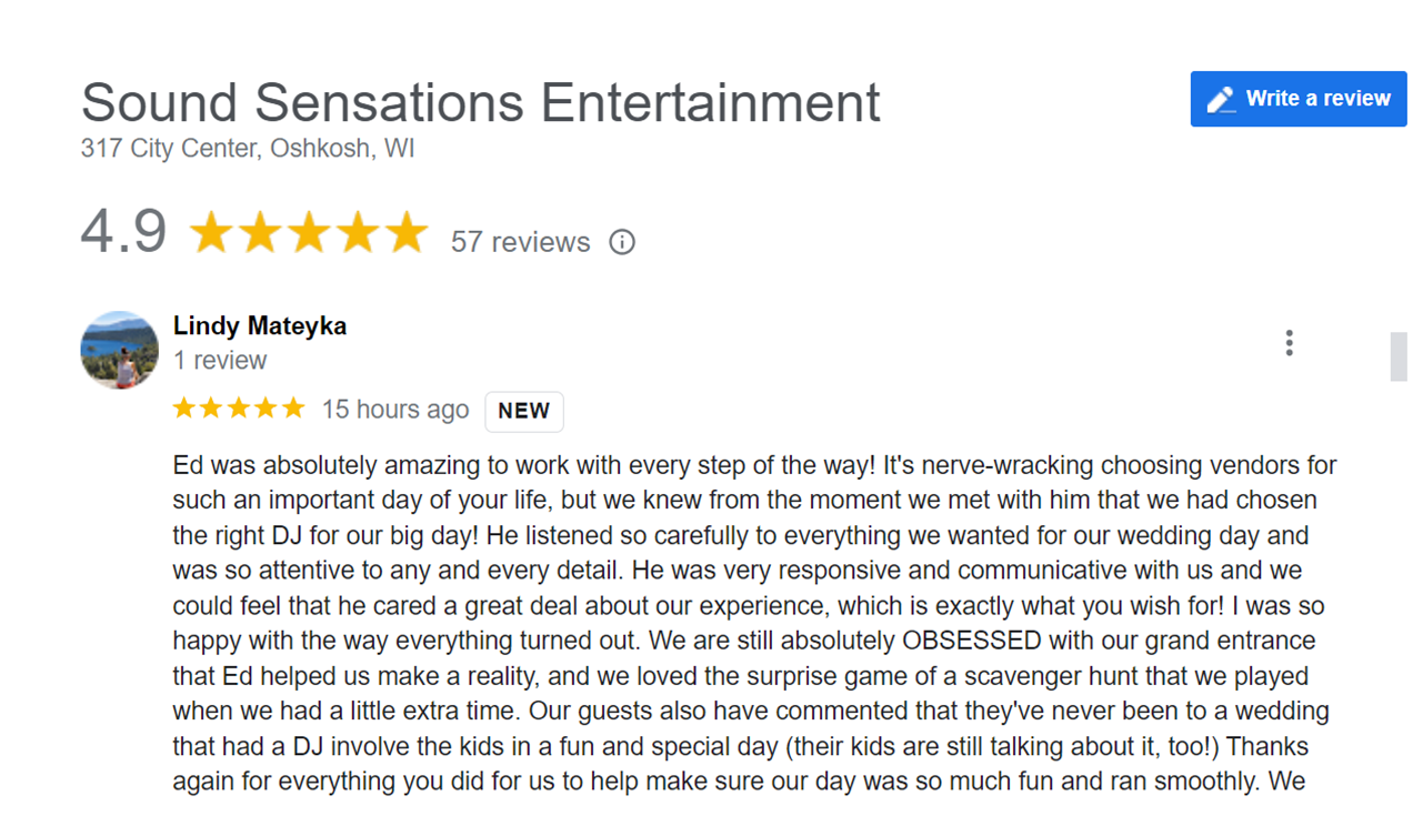 Sound Sensations Entertainment review, Poplar Creek Barn Oshkosh Wisconsin Wedding