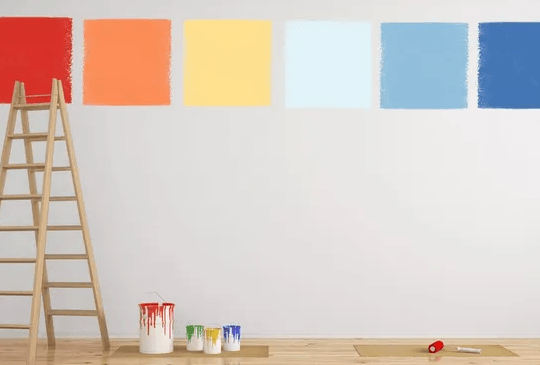 testing paint colours on wall testing paint colours on wall with painting ladder to the side - Mackay, QLD