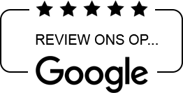 Een google-logo met vijf sterren en de woorden review ons op.