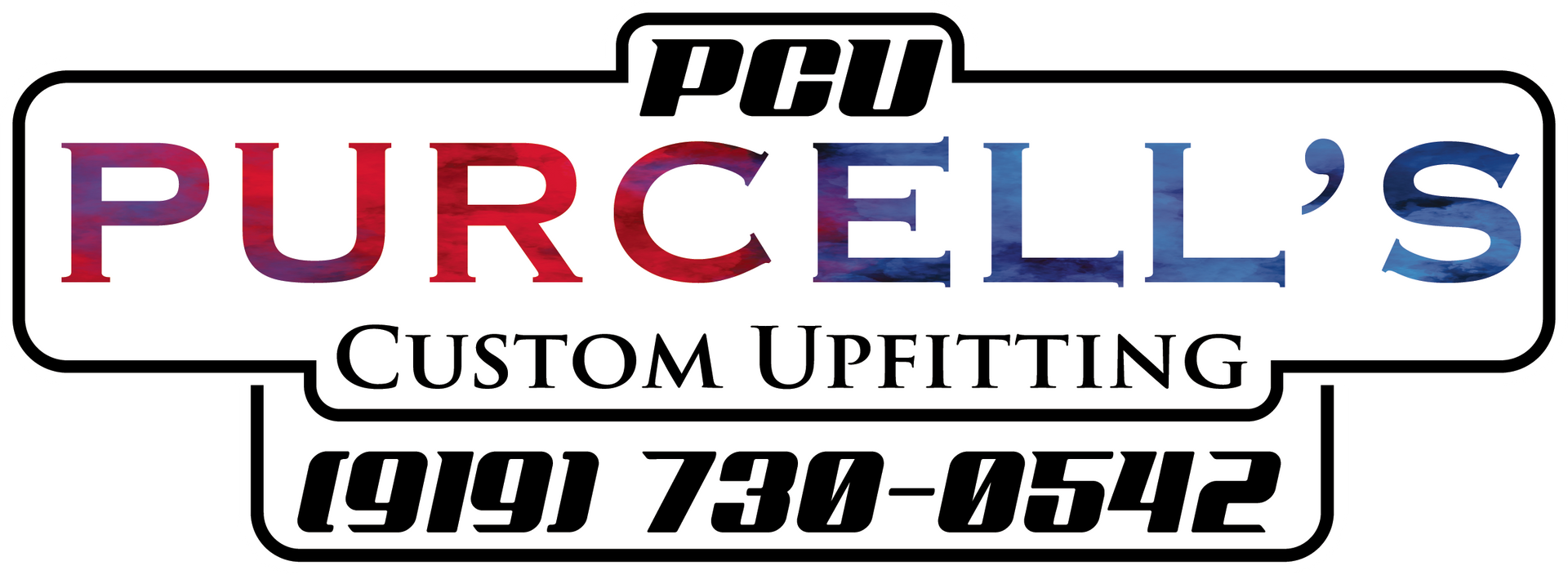Purcell’s logo with bold black text and subtitle “Custom Upfitting” on a white background