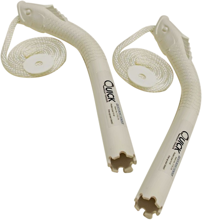 A pair of white hose with the word quick on them