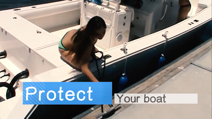 a girl installing the quick boat fender
