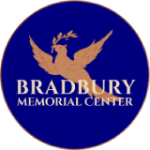 Bradbury Memorial Center logo: blue circle with tan bird and white text