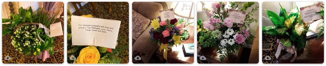 Five-panel collage of flower bouquets and a handwritten note on a decorative table setting