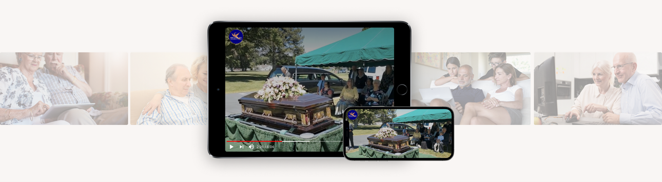 Tablet and phone displaying a crowded coastal cityscape with a green roof and waterfront skyline