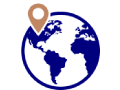 Location pin over a blue globe icon
