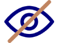 Blue eye icon crossed out by a diagonal brown slash, indicating disabled visibility or hidden content