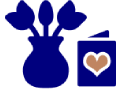 Blue vase with flowers next to a blue jar with a heart label