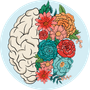 A drawing of a brain with flowers on it.