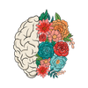 A drawing of a brain with flowers on it.