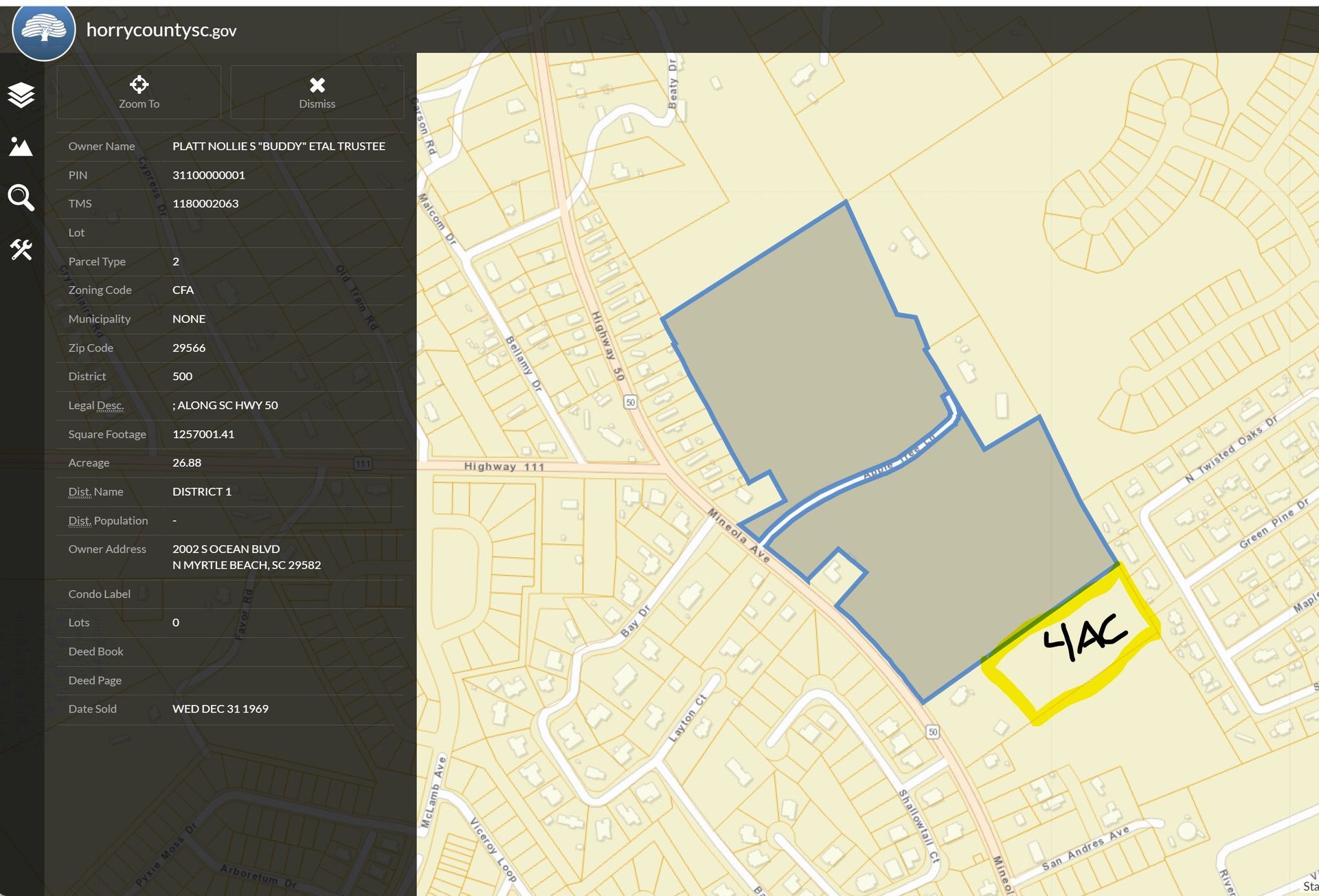 Map of an area, labeled 