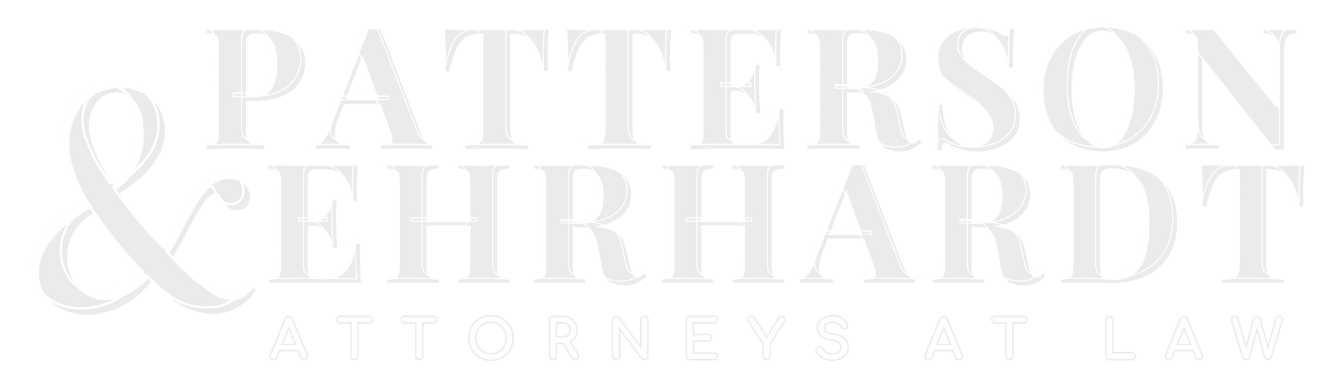 Logo for Patterson & Ehrhardt Attorneys at Law. White text on a white background.