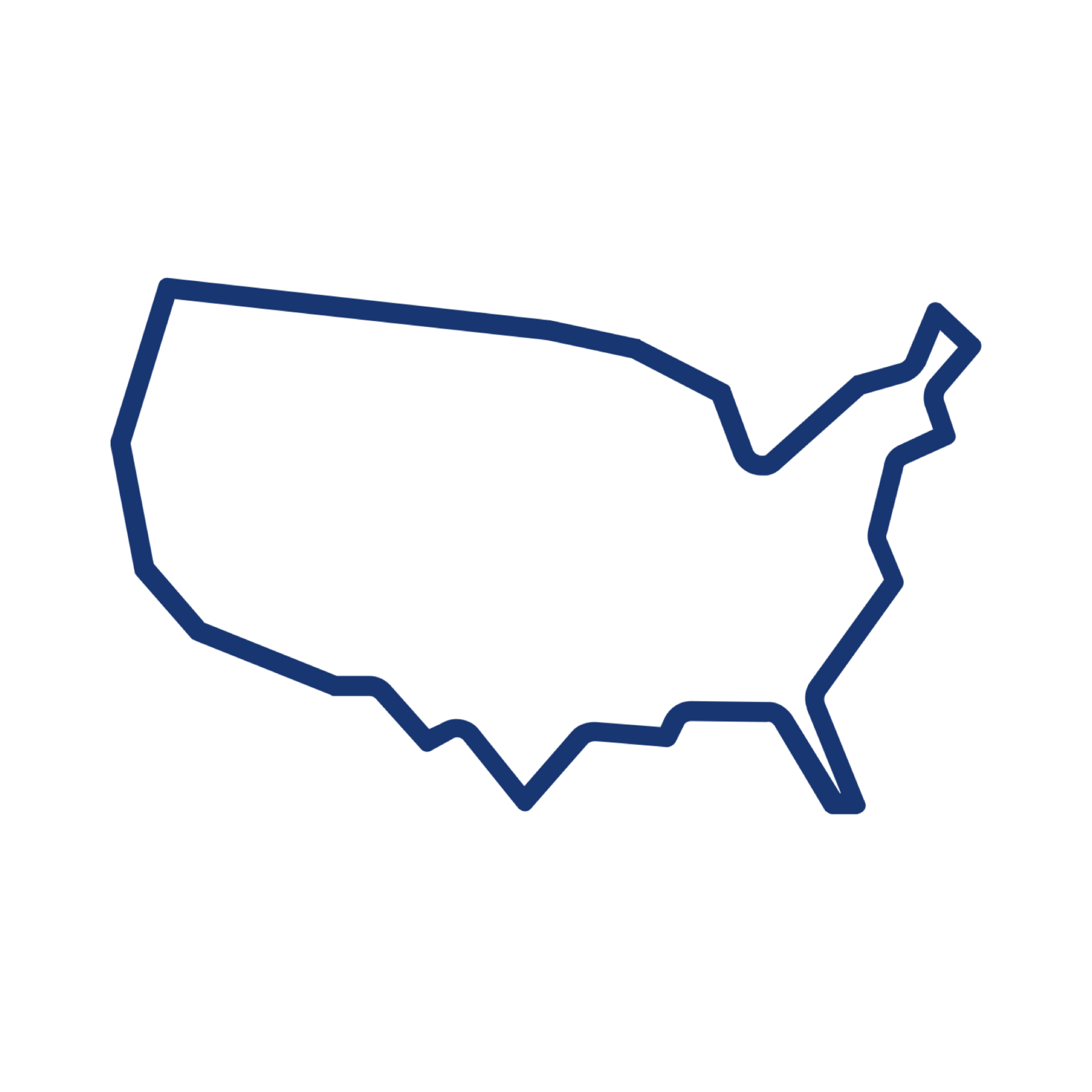 Outline of the United States in blue.