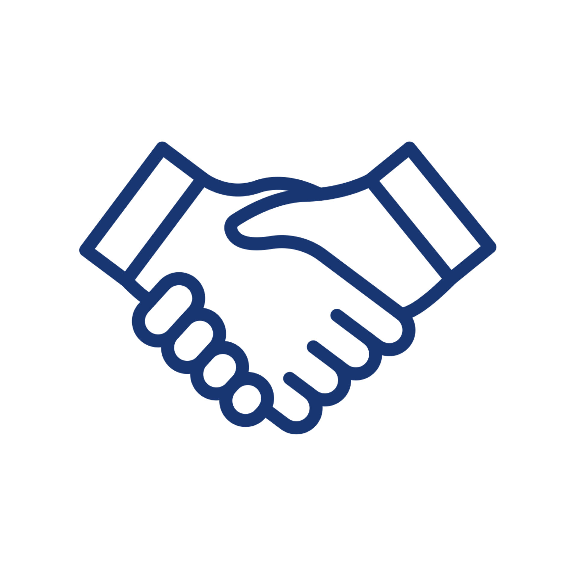 Two hands in a handshake, outlined in blue.