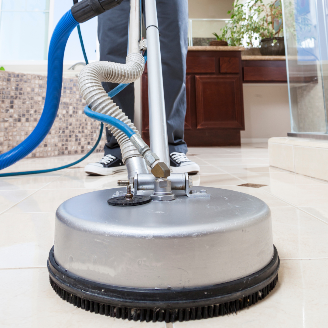 Tile Cleaning with Machine in bathroom