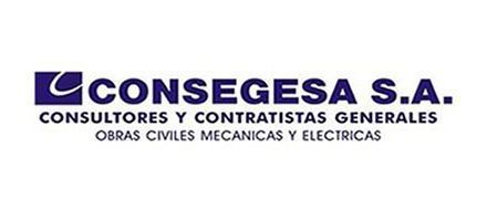 Logotipo de CONSEGESA SA con el lema: consultores y contratistas generales, obras civiles, mecánicas y eléctricas.