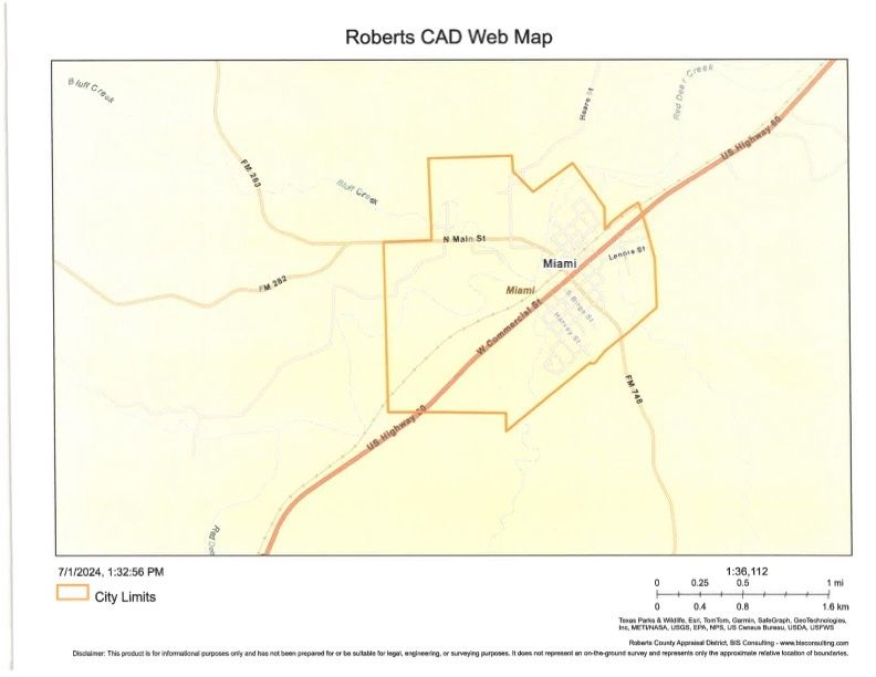 A map of the coverage area of Roberts County ESD 1