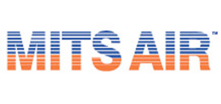 The mits air logo is blue and orange on a white background