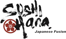 Sushi Hana logo with red flower emblem and Japanese Fusion text
