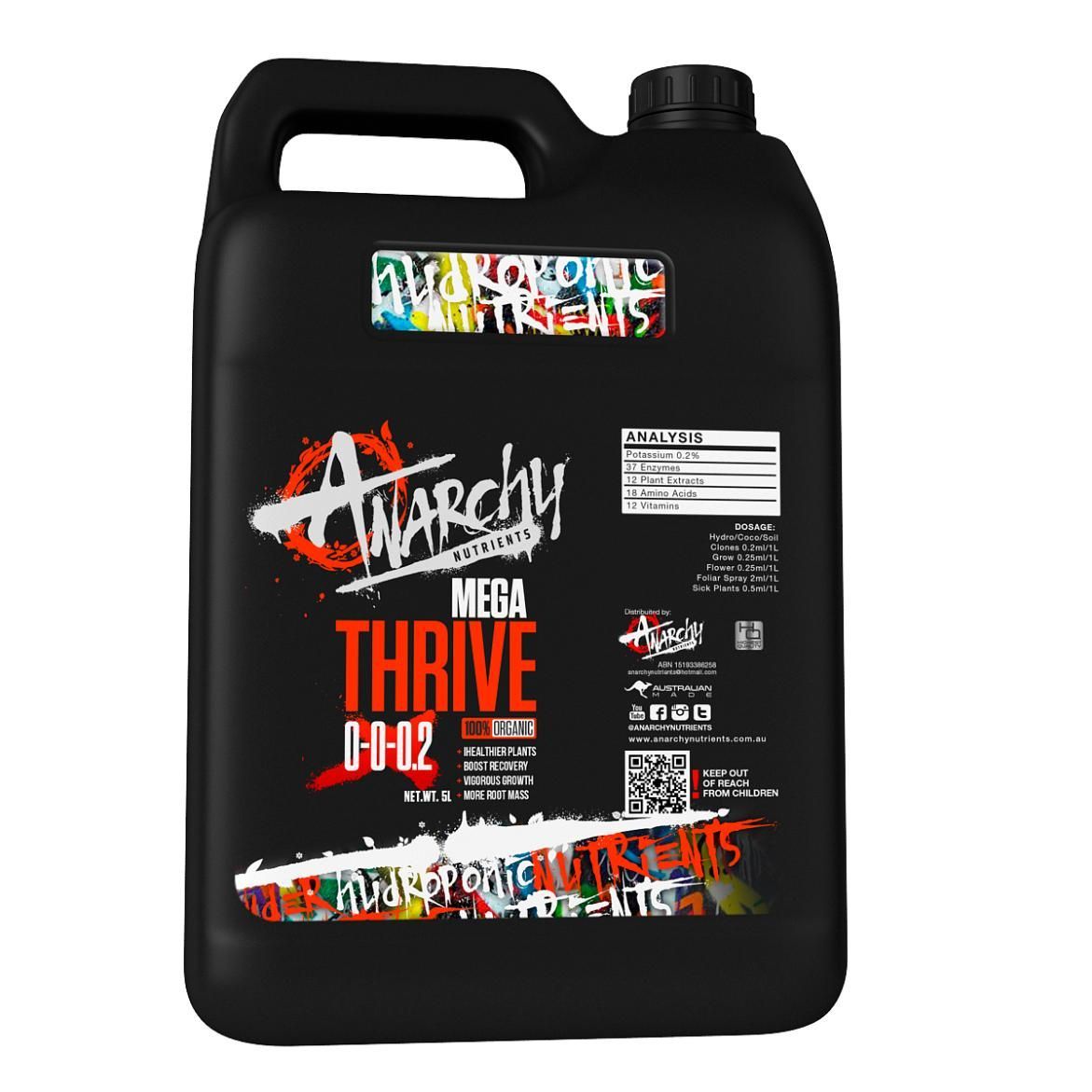 A Black Bottle Of Anarchy Mega Thrive Fertilizer — Wide Bay Hydroponics In Saint Helens, QLD