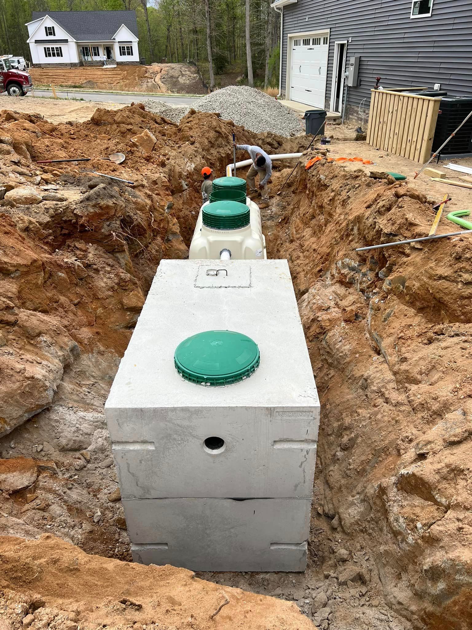 RVA Site Services installing a new septic system for new home development.