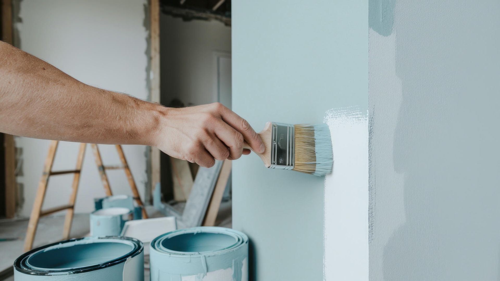 A man is painting a wall with a brush.