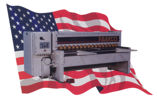 an american flag behind a machine that says famco