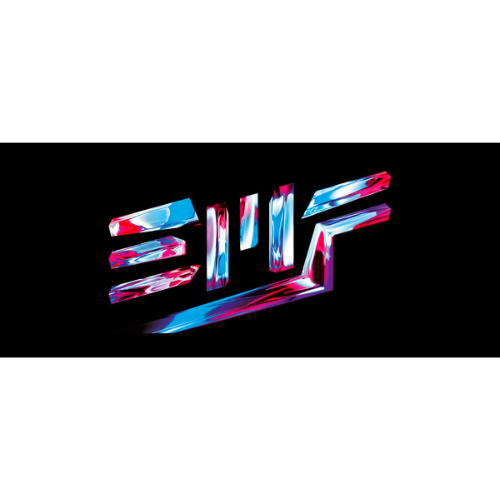 Un logo coloré sur fond noir.