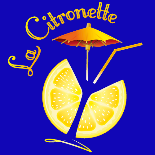 Un logo pour la citronnette avec une tranche de citron et un parapluie