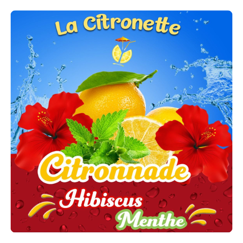 A label that says la citronette citronnade hibiscus menthe