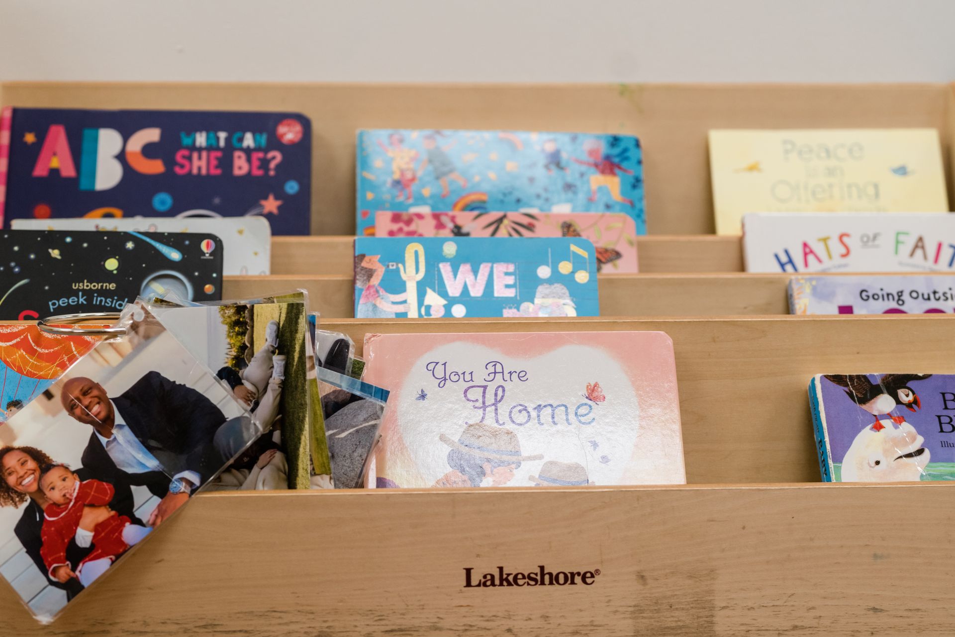 A shelf filled with children's books