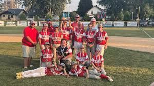 A group of young boys are posing for a picture on a baseball field.