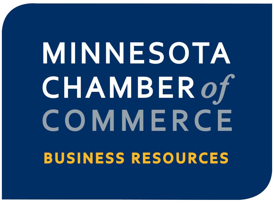 The minnesota chamber of commerce logo is a blue sign with white text on it.