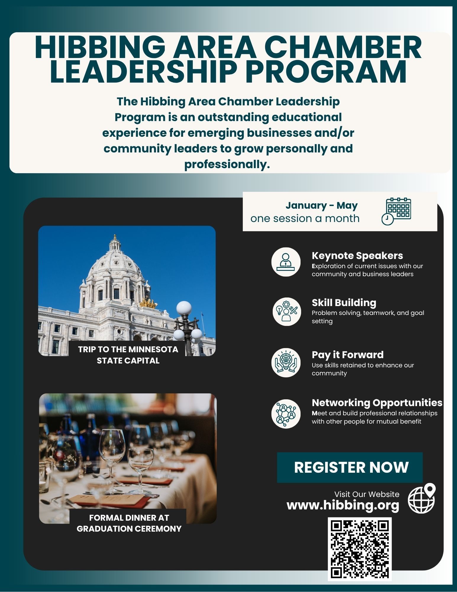A logo for the leadership program of the hibbing area chamber of commerce.