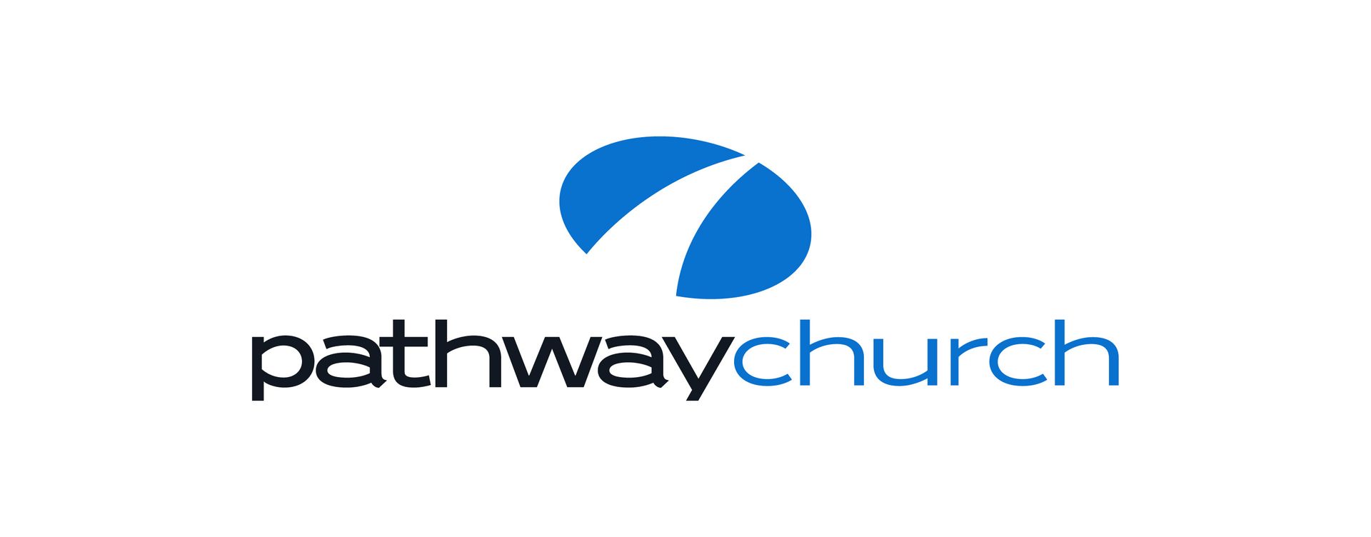 Pathway Church logo with blue abstract icon and black-and-blue text on a white background